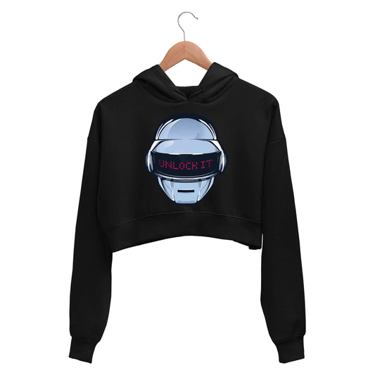 daft punk unlock it crop hoodie hooded sweatshirt upper winterwear music band buy online india the banyan tee tbt men women girls boys unisex black