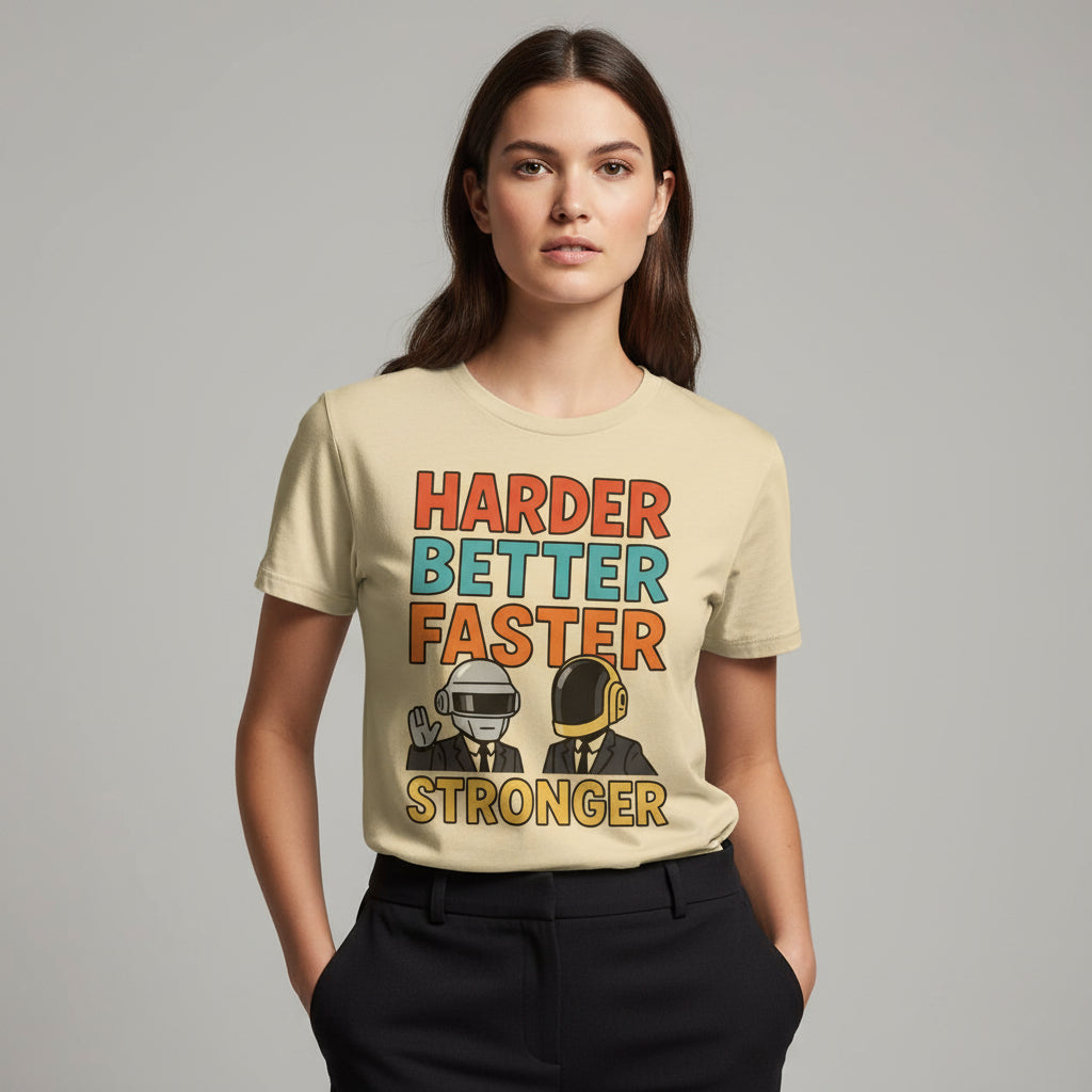daft punk harder, better, faster, stronger t-shirt music band buy online united states of america usa the banyan tee tbt men women girls boys unisex beige
