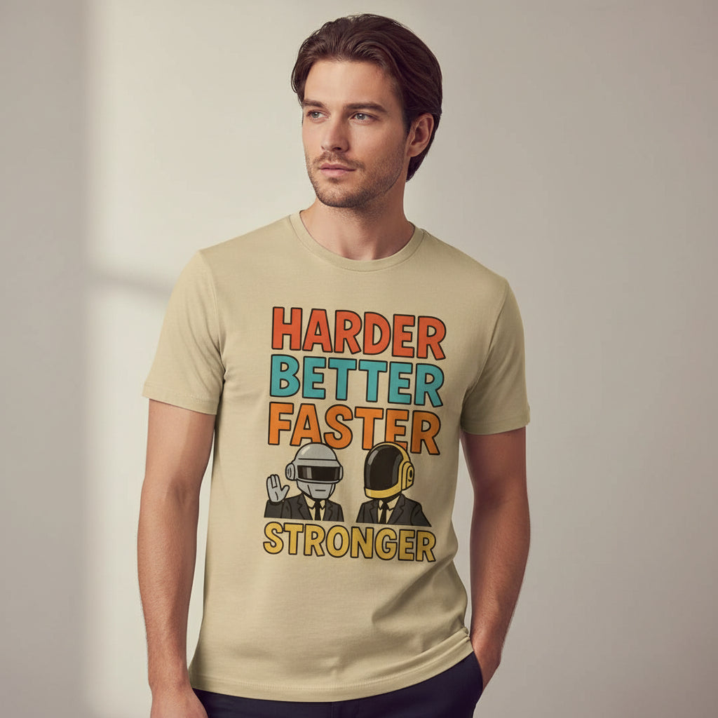 daft punk harder, better, faster, stronger t-shirt music band buy online united states of america usa the banyan tee tbt men women girls boys unisex beige