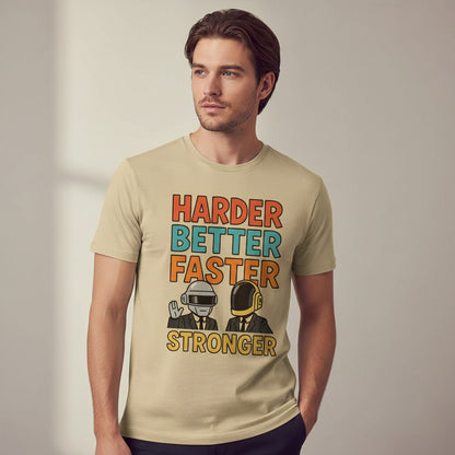 daft punk harder, better, faster, stronger t-shirt music band buy online united states of america usa the banyan tee tbt men women girls boys unisex beige
