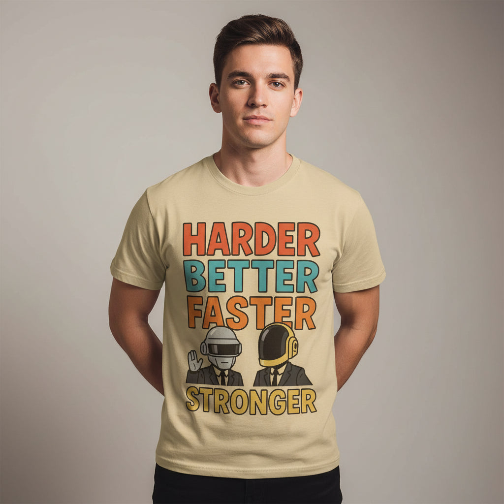 daft punk harder, better, faster, stronger t-shirt music band buy online united states of america usa the banyan tee tbt men women girls boys unisex beige