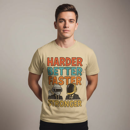 daft punk harder, better, faster, stronger t-shirt music band buy online united states of america usa the banyan tee tbt men women girls boys unisex beige