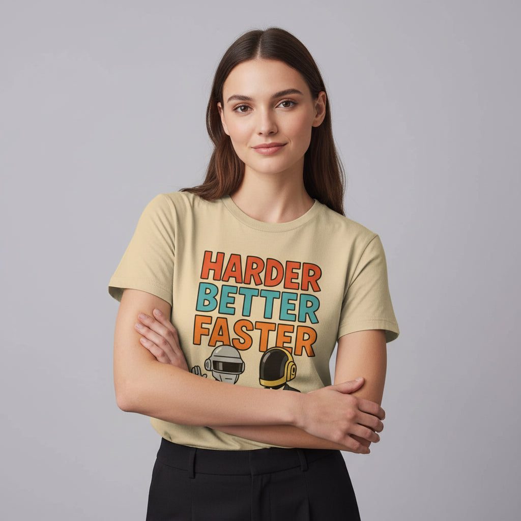 daft punk harder, better, faster, stronger t-shirt music band buy online united states of america usa the banyan tee tbt men women girls boys unisex beige