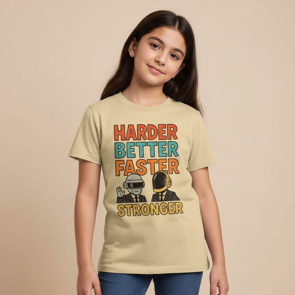 daft punk harder, better, faster, stronger t-shirt music band buy online united states of america usa the banyan tee tbt men women girls boys unisex beige