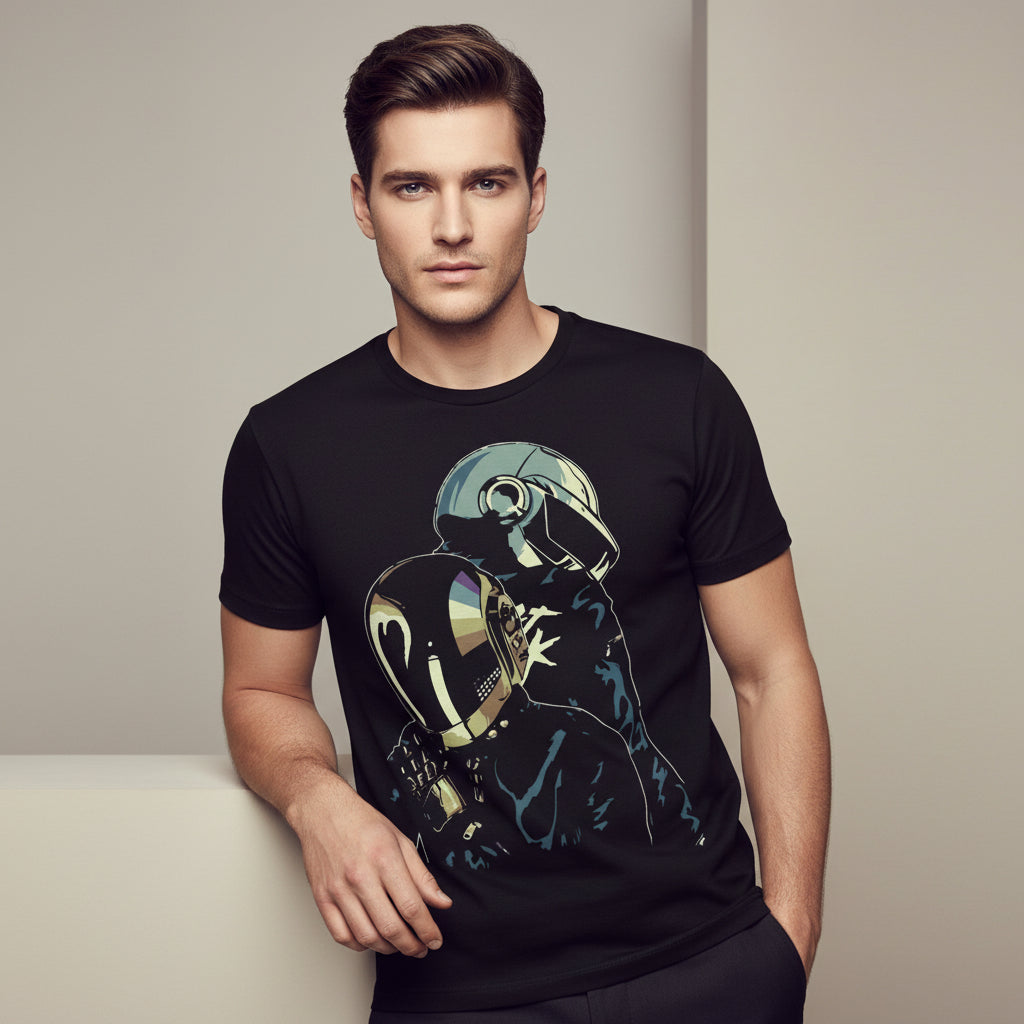 daft punk the duo t-shirt music band buy online united states of america usa the banyan tee tbt men women girls boys unisex black