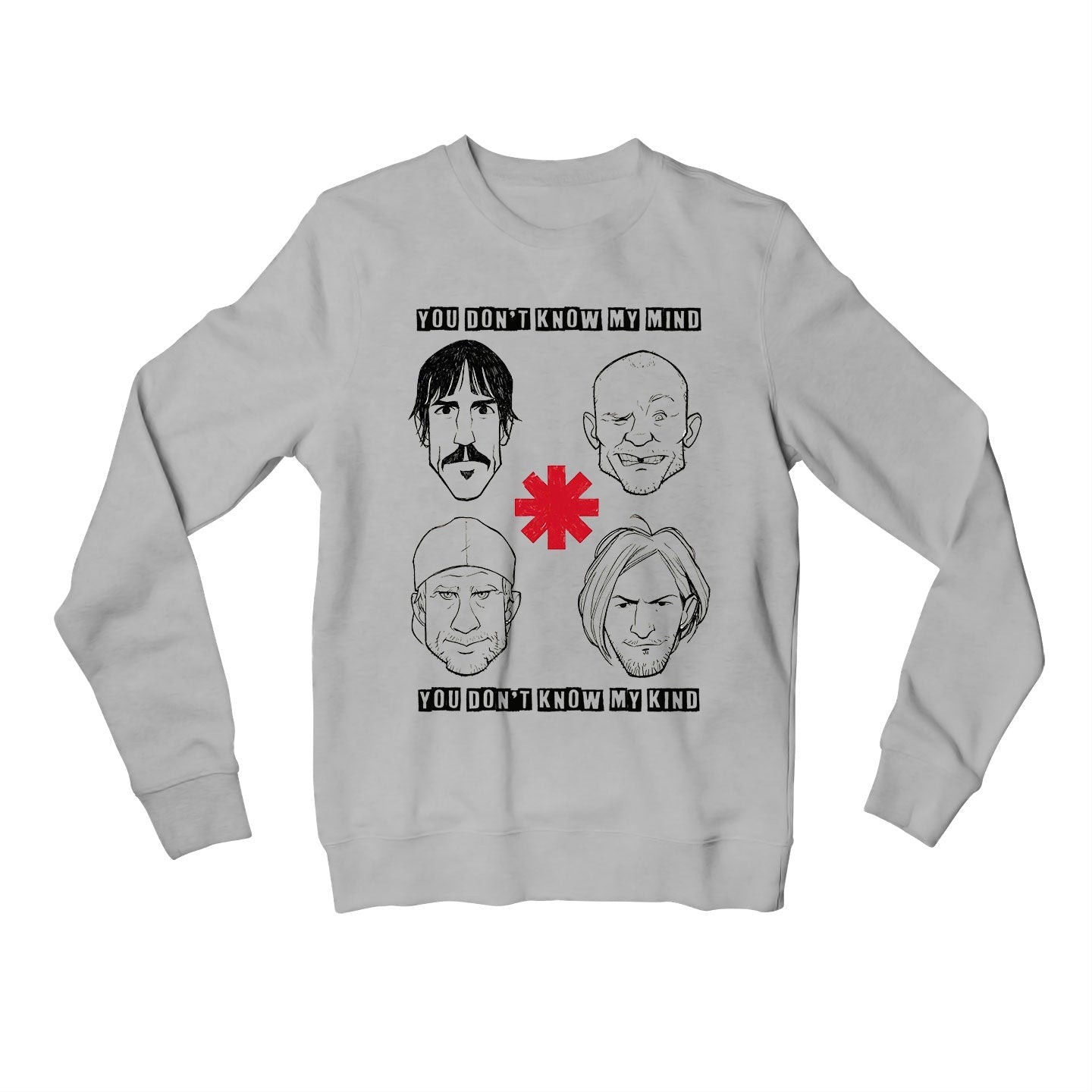red hot chili peppers dark necessities sweatshirt upper winterwear music band buy online united states usa the banyan tee tbt men women girls boys unisex gray