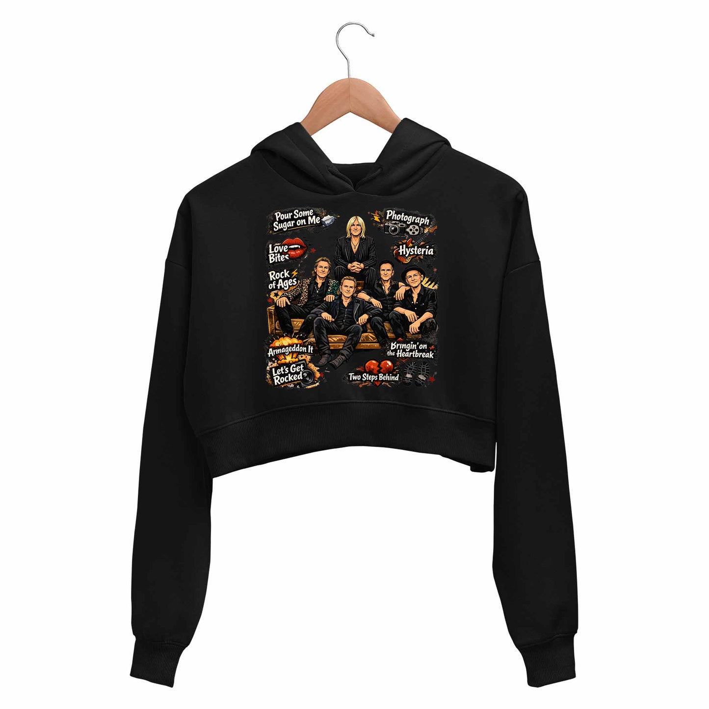 def leppard doodle leppard crop hoodie hooded sweatshirt upper winterwear music band buy online united states usa the banyan tee tbt men women girls boys unisex black 