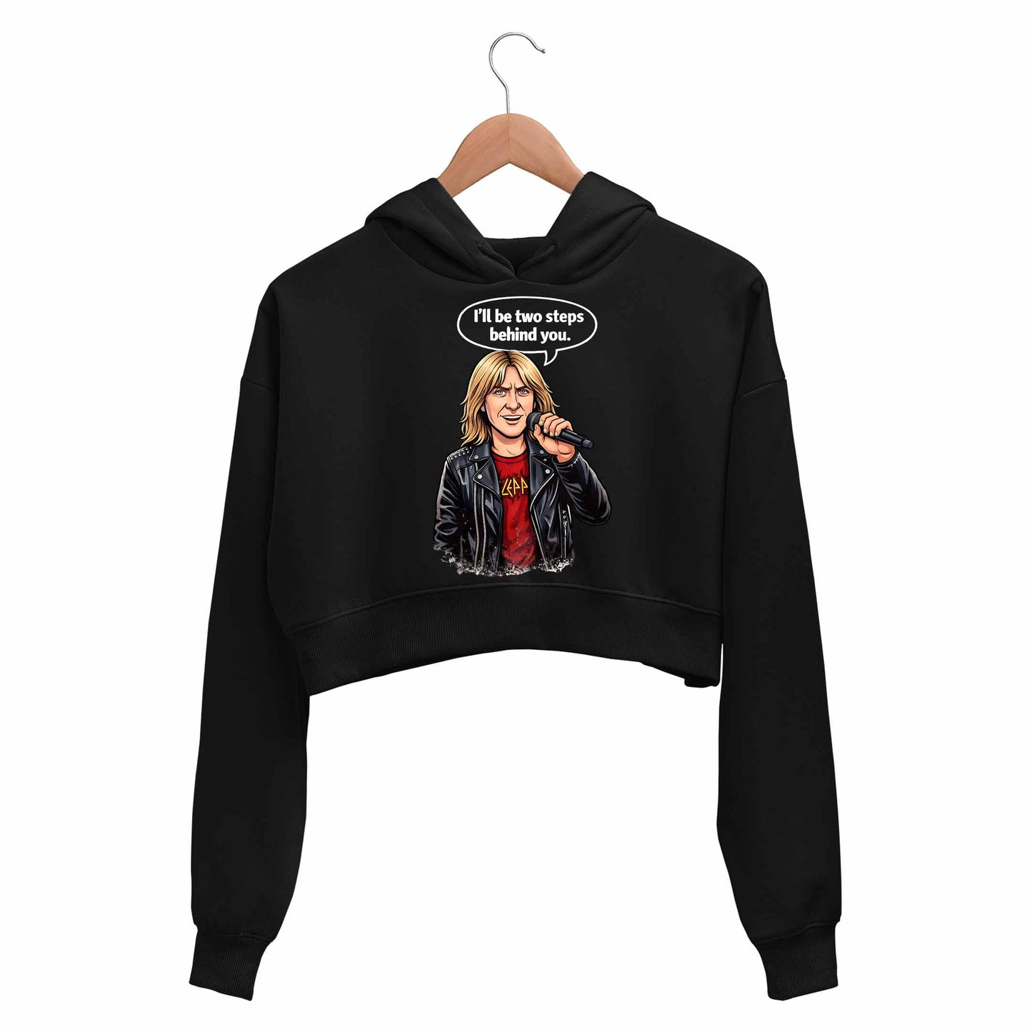 def leppard two steps behind crop hoodie hooded sweatshirt upper winterwear music band buy online united states usa the banyan tee tbt men women girls boys unisex black 