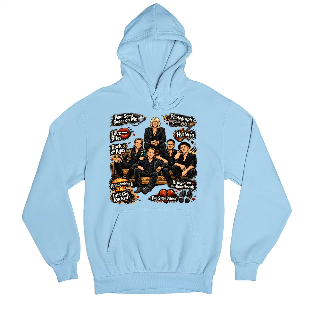 def leppard doodle leppard hoodie hooded sweatshirt winterwear music band buy online united states usa the banyan tee tbt men women girls boys unisex baby blue 