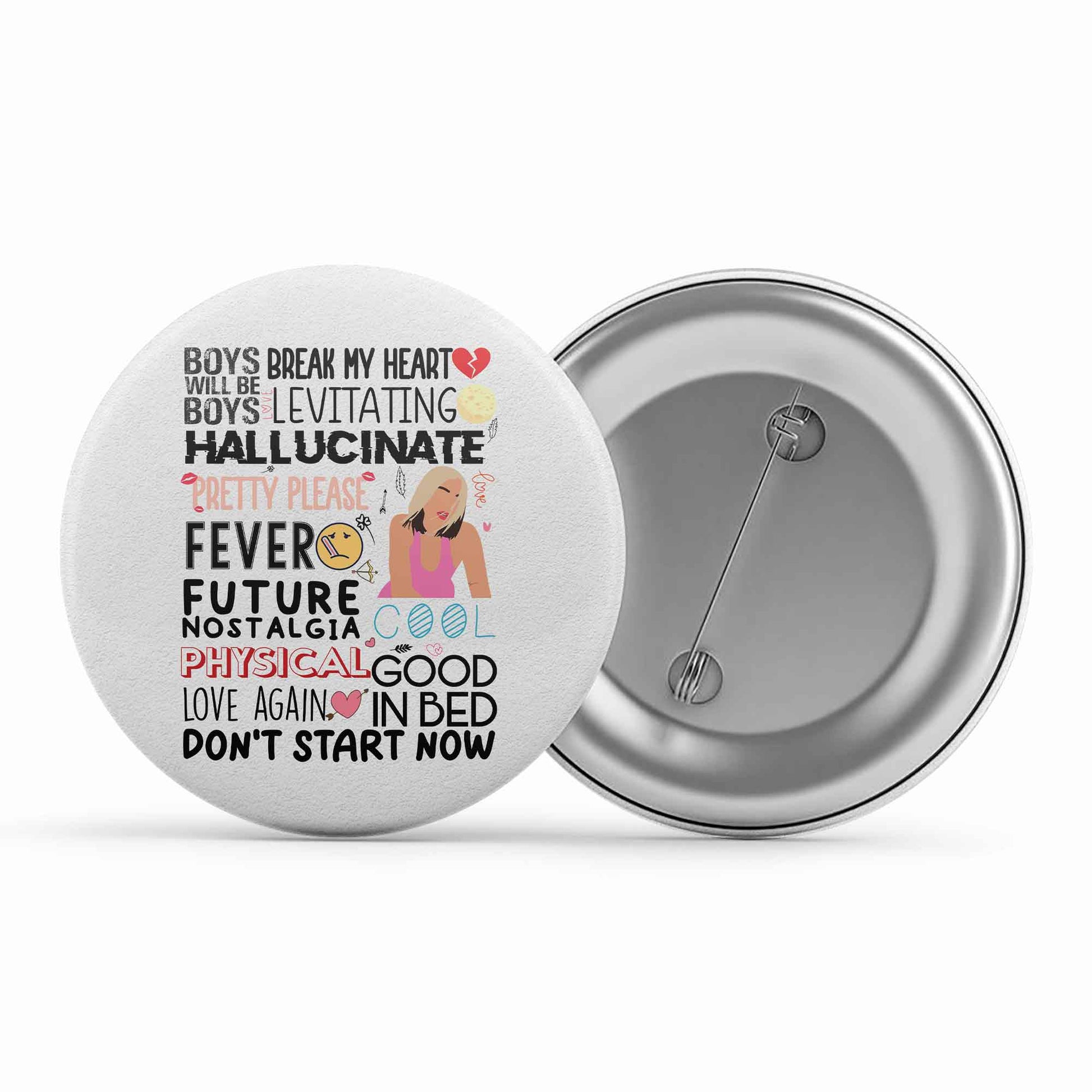 dua lipa dua's discography badge pin button music band buy online united states of america usa the banyan tee tbt men women girls boys unisex