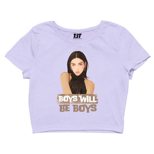 dua lipa boys will be boys crop top music band buy online united states of america usa the banyan tee tbt men women girls boys unisex lavender