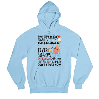 dua lipa dua's discography hoodie hooded sweatshirt winterwear music band buy online united states usa the banyan tee tbt men women girls boys unisex baby blue