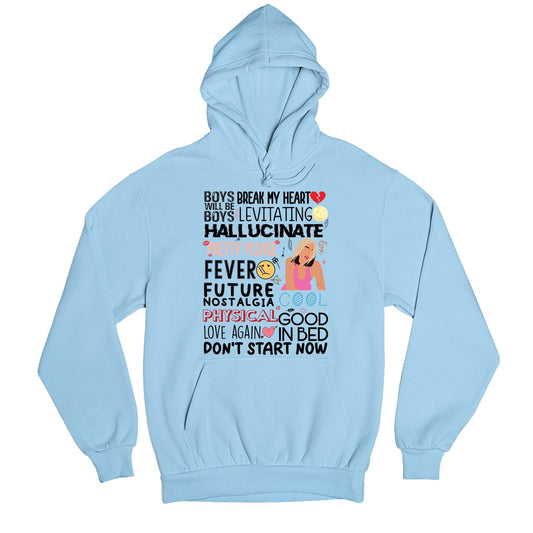 dua lipa dua's discography hoodie hooded sweatshirt winterwear music band buy online united states usa the banyan tee tbt men women girls boys unisex baby blue