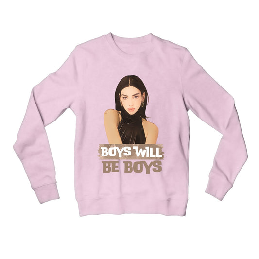 dua lipa boys will be boys sweatshirt upper winterwear music band buy online united states usa the banyan tee tbt men women girls boys unisex baby pink