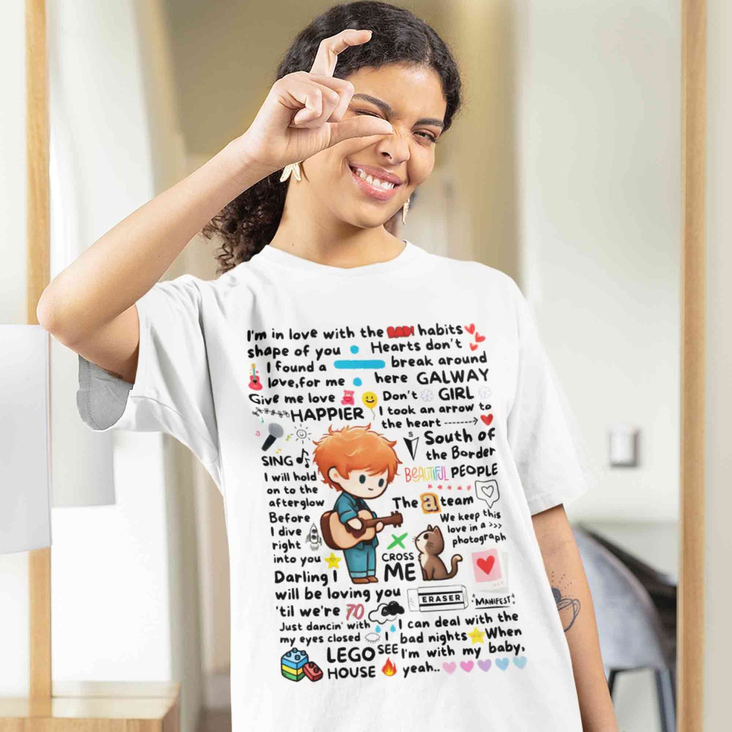 ed sheeran doodle t-shirt music band buy online united states of america usa the banyan tee tbt men women girls boys unisex baby pink