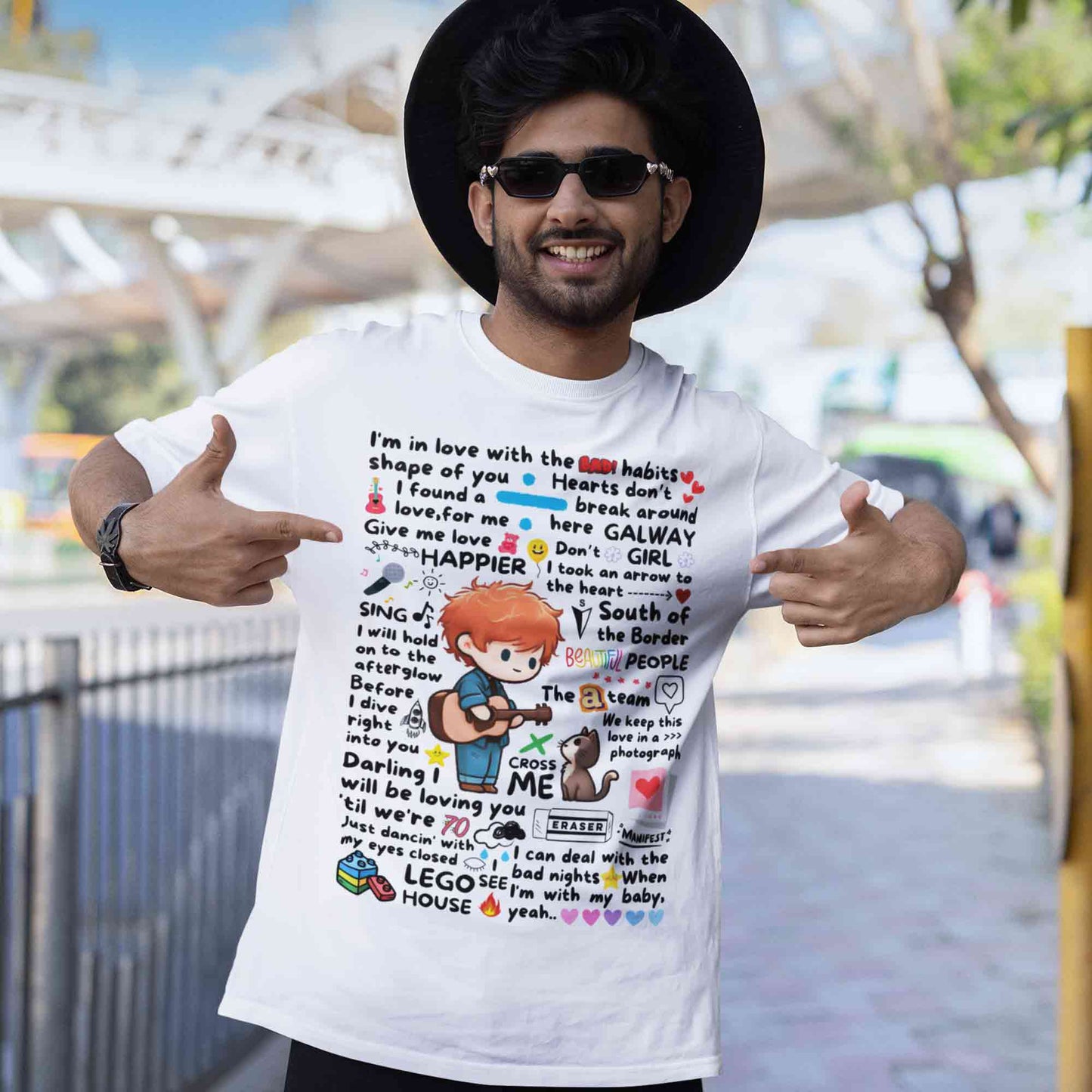 ed sheeran doodle t-shirt music band buy online united states of america usa the banyan tee tbt men women girls boys unisex baby pink