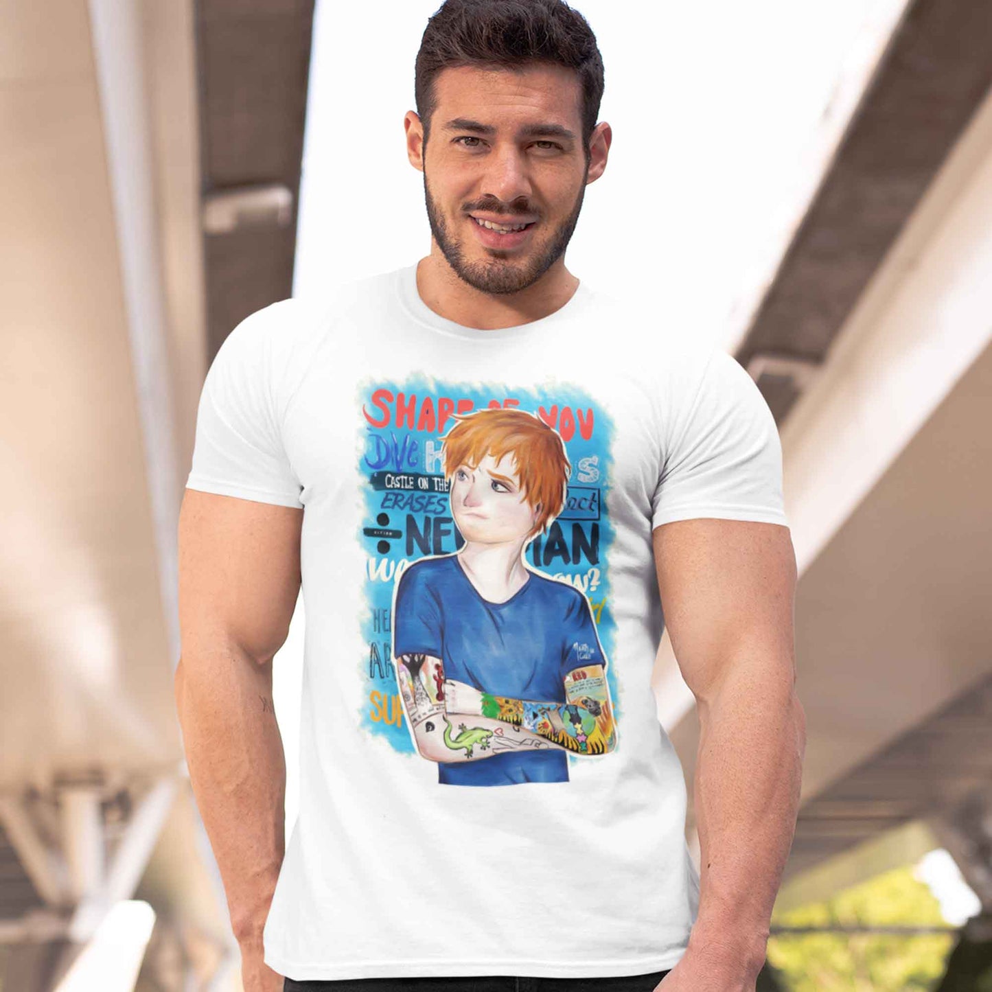 ed sheeran teddy t-shirt music band buy online united states of america usa the banyan tee tbt men women girls boys unisex white