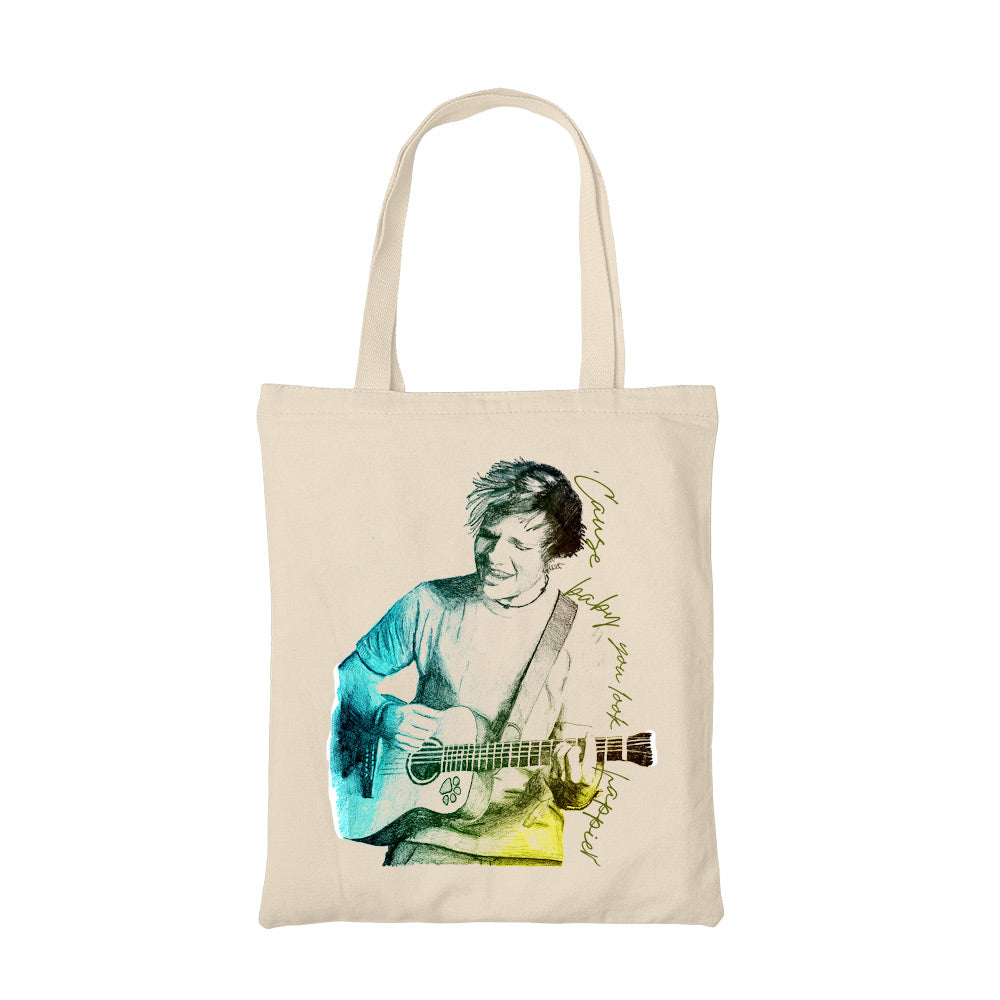 ed sheeran happier tote bag hand printed cotton women men unisex