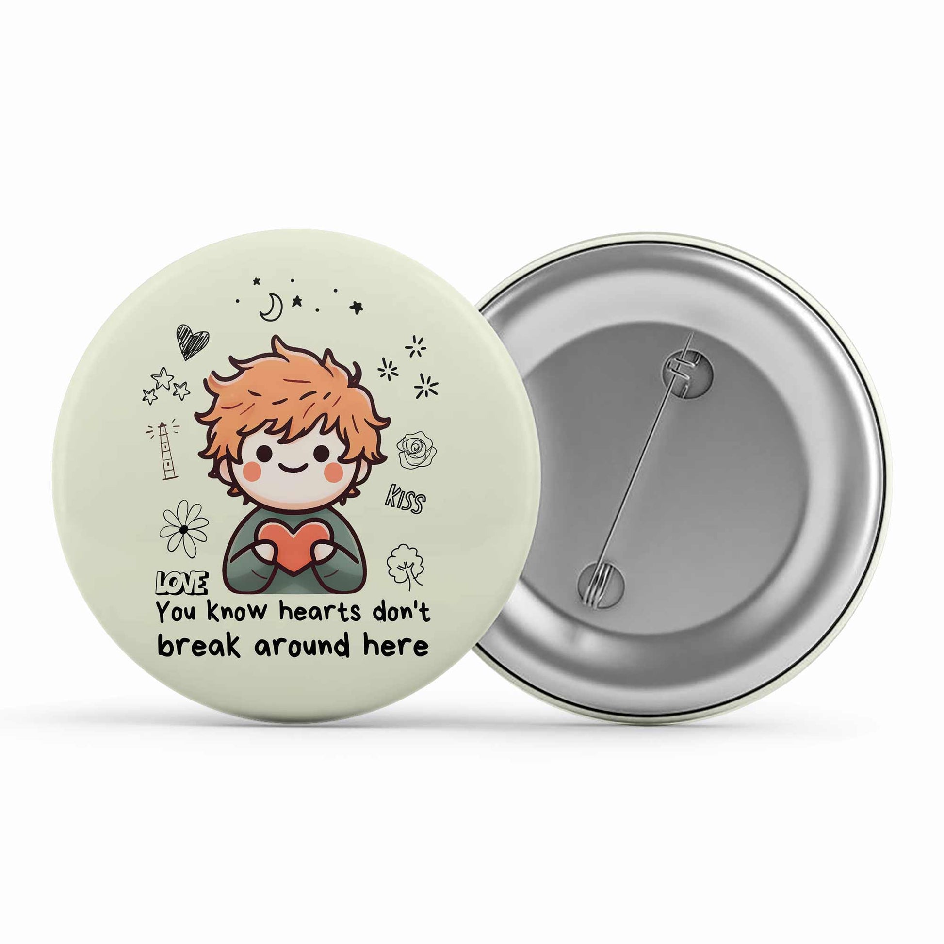 ed sheeran hearts don't break around here badge pin button music band buy online united states of america usa the banyan tee tbt men women girls boys unisex