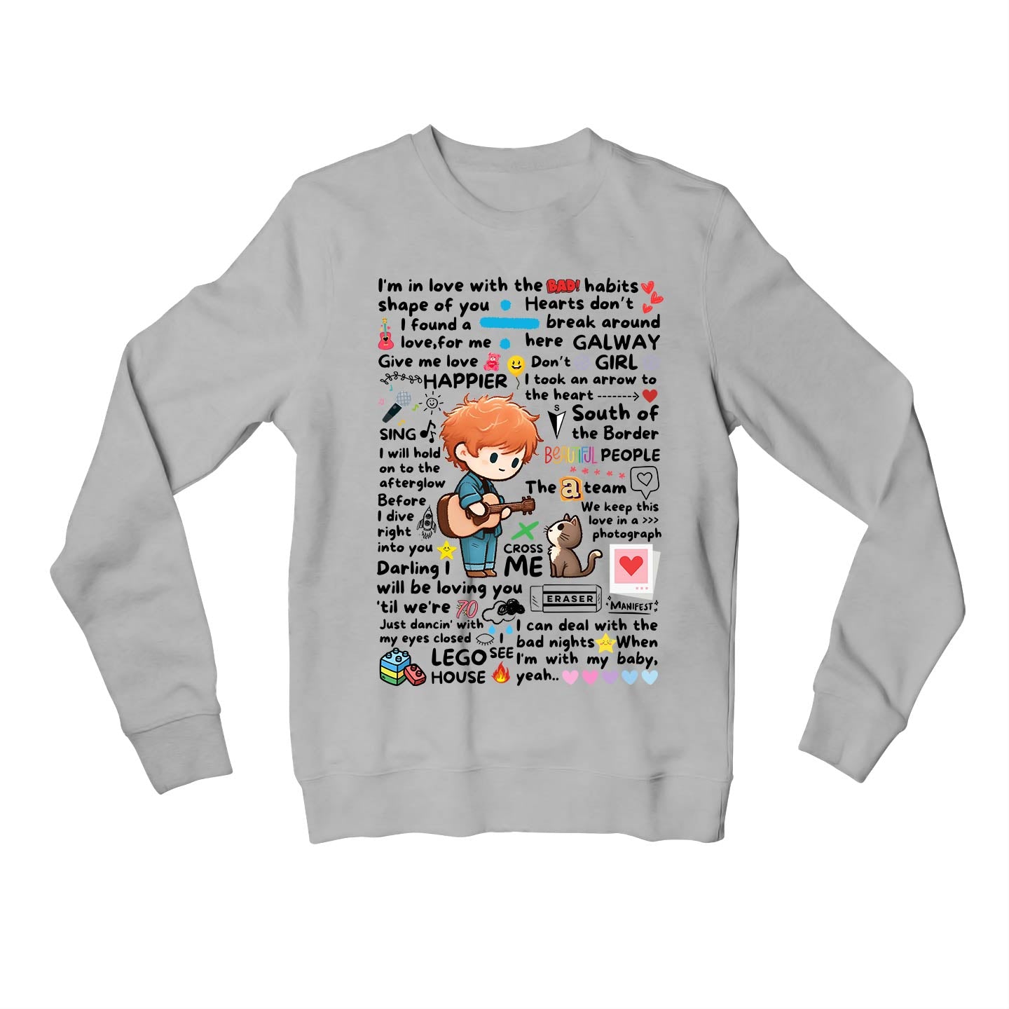 ed sheeran doodle sweatshirt upper winterwear music band buy online united states of america usa the banyan tee tbt men women girls boys unisex gray