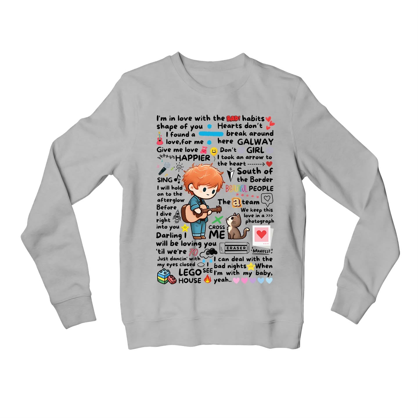 ed sheeran doodle sweatshirt upper winterwear music band buy online united states usa the banyan tee tbt men women girls boys unisex gray