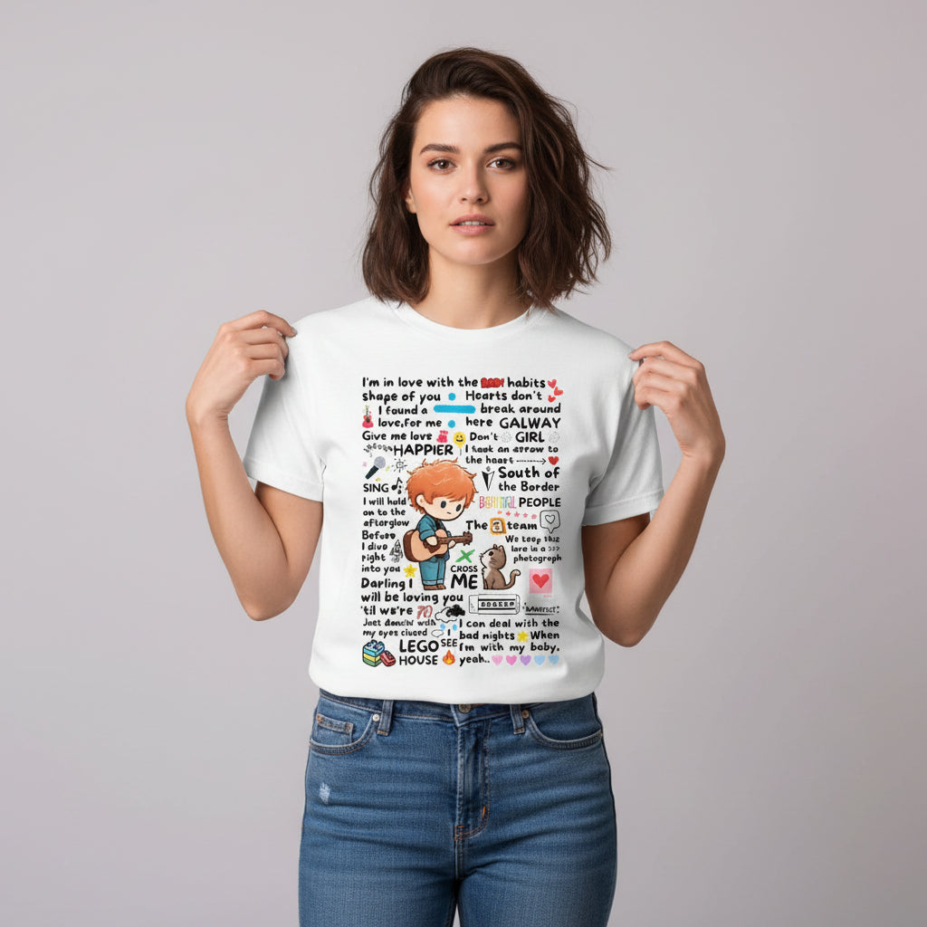 ed sheeran doodle t-shirt music band buy online united states of america usa the banyan tee tbt men women girls boys unisex baby pink