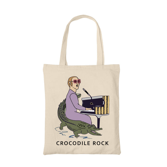 elton john crocodile rock tote bag hand printed cotton women men unisex