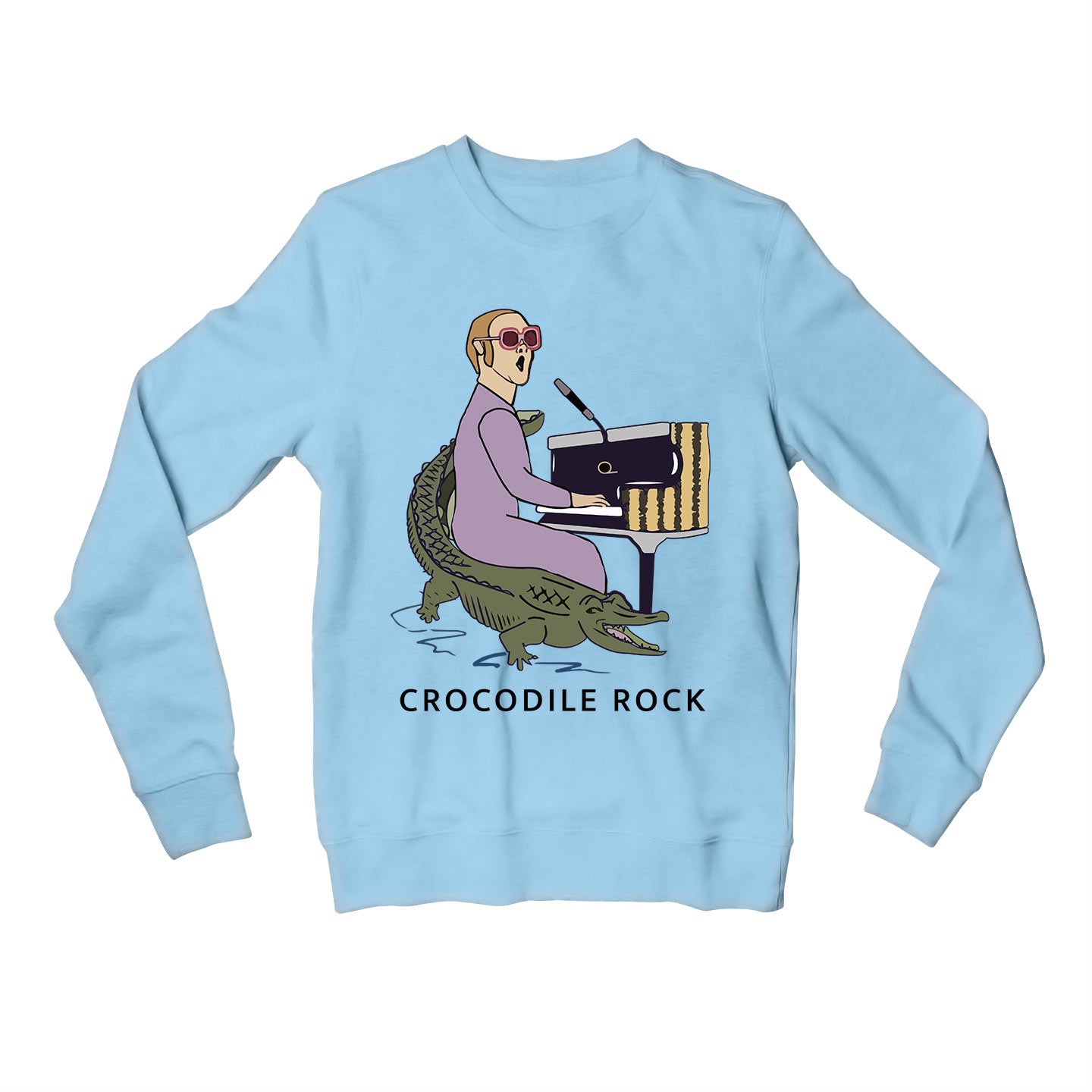 elton john crocodile rock sweatshirt upper winterwear music band buy online united states of america usa the banyan tee tbt men women girls boys unisex baby blue