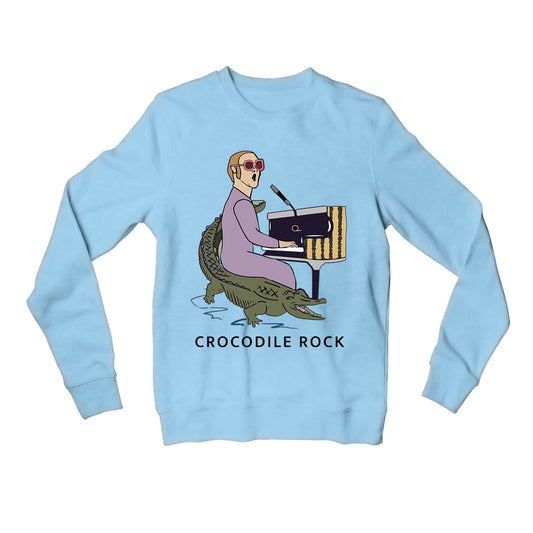 elton john crocodile rock sweatshirt upper winterwear music band buy online united states of america usa the banyan tee tbt men women girls boys unisex baby blue