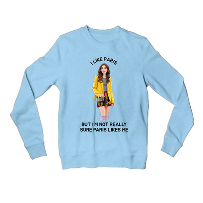 emily in paris i like paris sweatshirt upper winterwear tv & movies buy online united states usa the banyan tee tbt men women girls boys unisex baby blue 