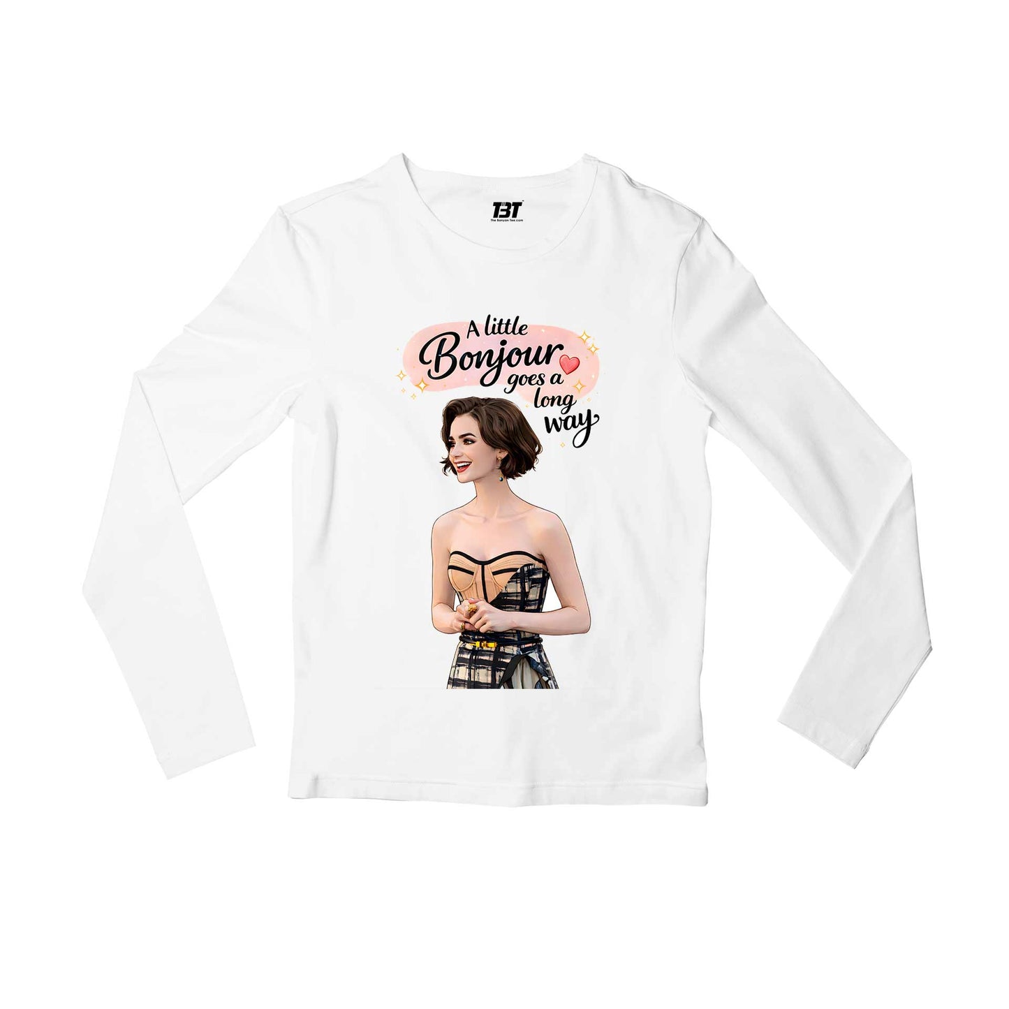 emily in paris a little bonjour full sleeves long sleeves tv & movies buy online united states usa the banyan tee tbt men women girls boys unisex white 