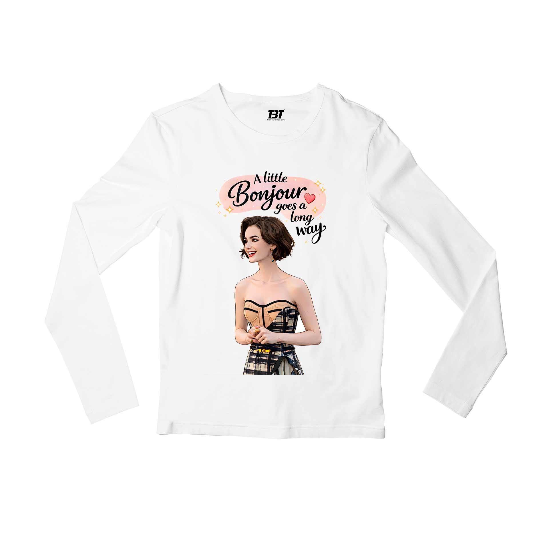 emily in paris a little bonjour full sleeves long sleeves tv & movies buy online united states usa the banyan tee tbt men women girls boys unisex white 