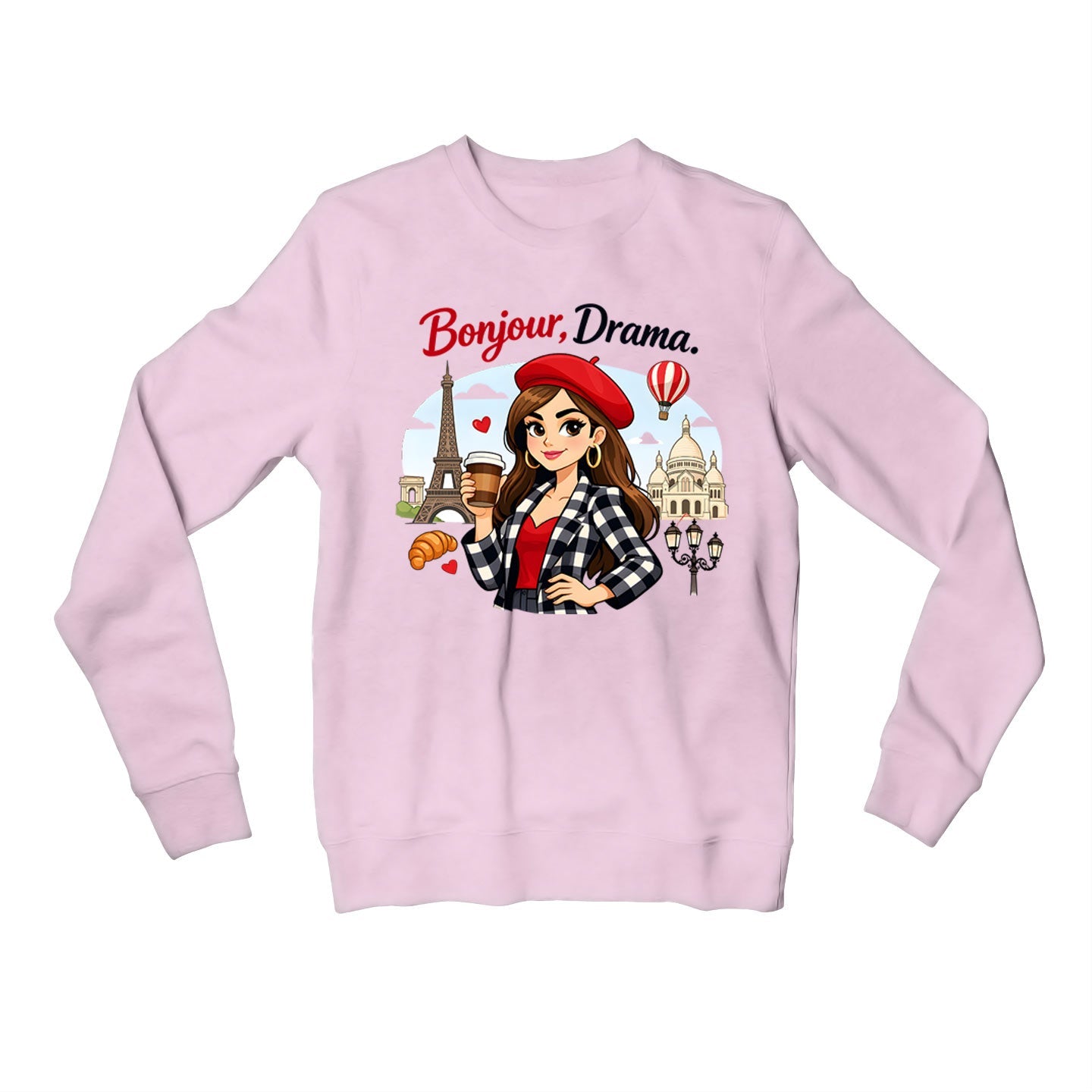 emily in paris bonjour drama sweatshirt upper winterwear tv & movies buy online united states usa the banyan tee tbt men women girls boys unisex baby pink 