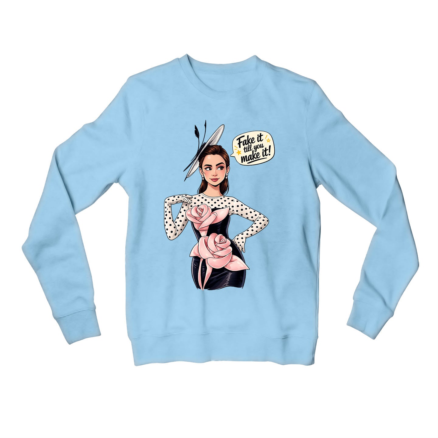 emily in paris fake it till you make it sweatshirt upper winterwear tv & movies buy online united states usa the banyan tee tbt men women girls boys unisex baby blue 