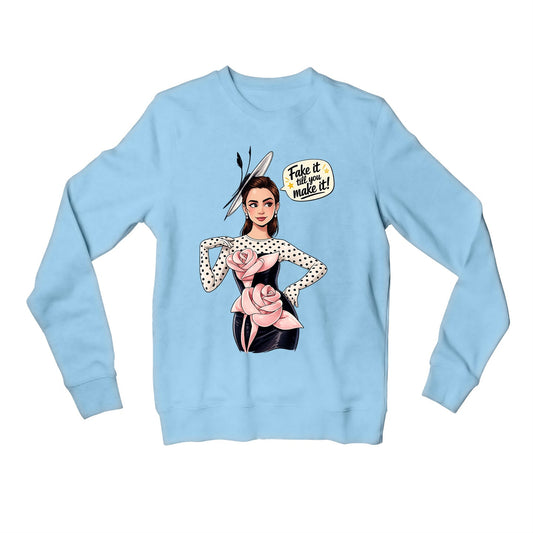 emily in paris fake it till you make it sweatshirt upper winterwear tv & movies buy online united states usa the banyan tee tbt men women girls boys unisex baby blue 