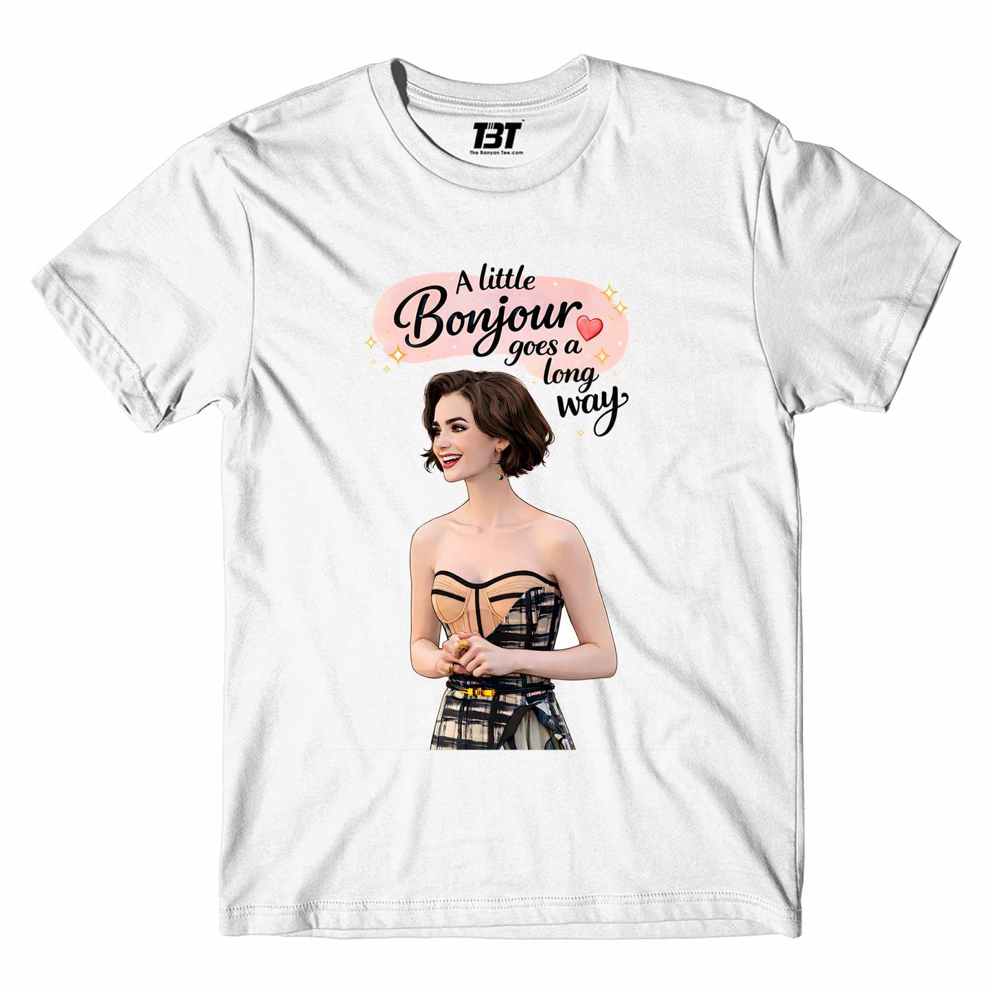 emily in paris a little bonjour t-shirt tv & movies buy online united states usa the banyan tee tbt men women girls boys unisex white 
