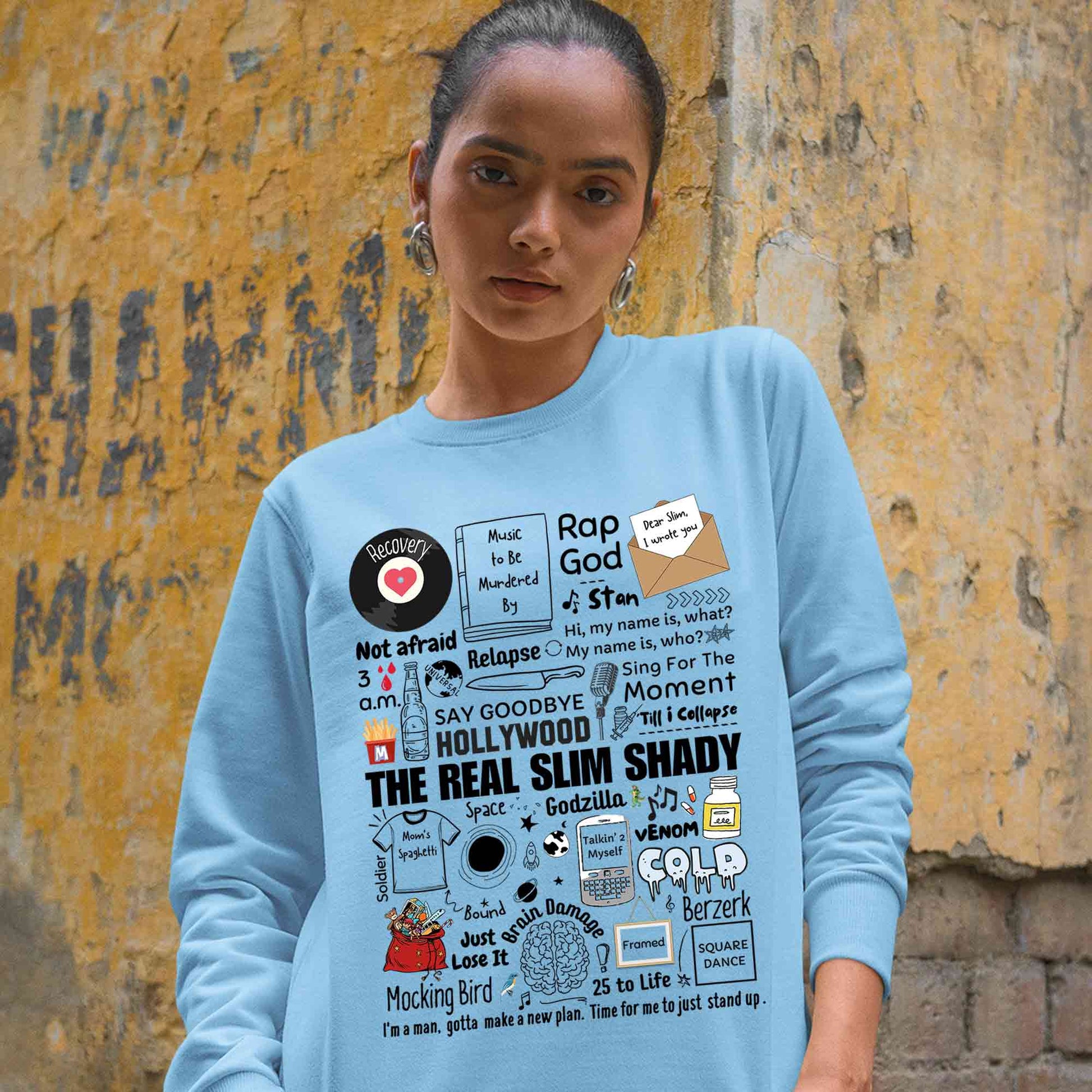 eminem shady doodle sweatshirt upper winterwear music band buy online united states usa the banyan tee tbt men women girls boys unisex baby blue