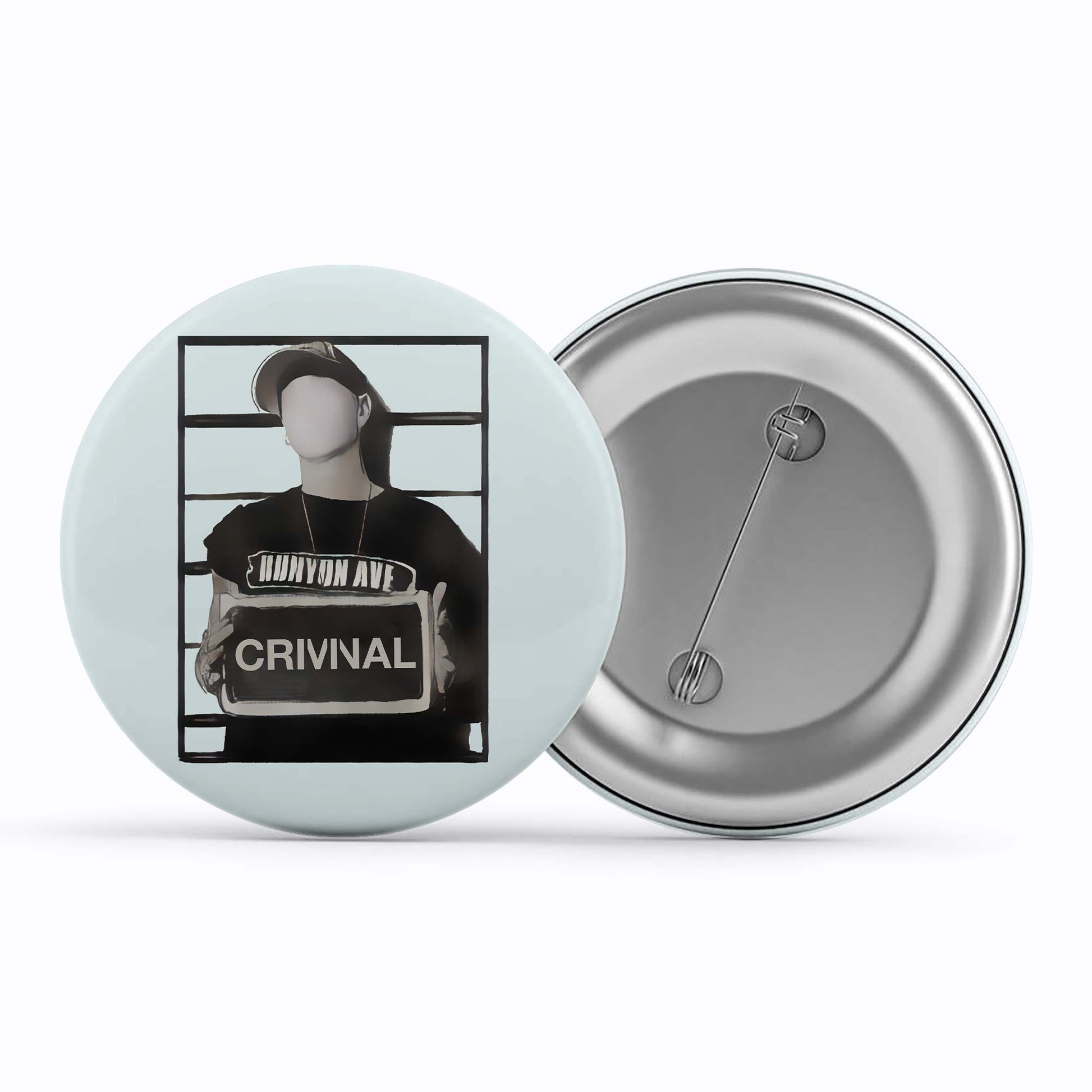 eminem criminal badge pin button music band buy online united states of america usa the banyan tee tbt men women girls boys unisex