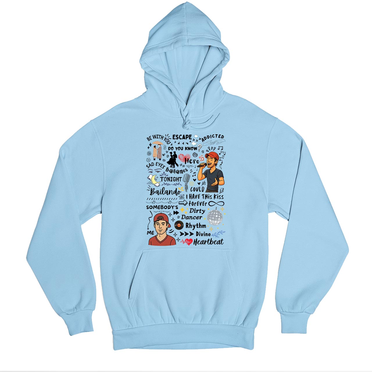 enrique the doodle escape hoodie hooded sweatshirt winterwear music band buy online united states usa the banyan tee tbt men women girls boys unisex baby blue 