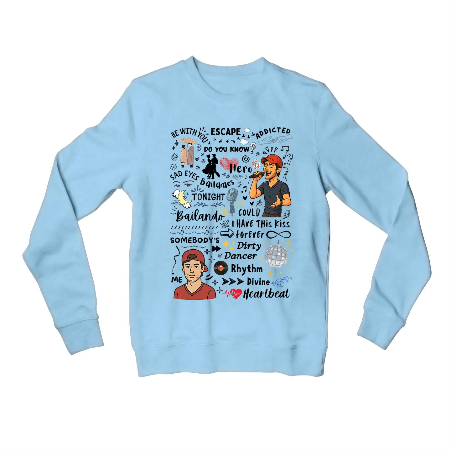 enrique the doodle escape sweatshirt upper winterwear music band buy online united states usa the banyan tee tbt men women girls boys unisex baby blue 