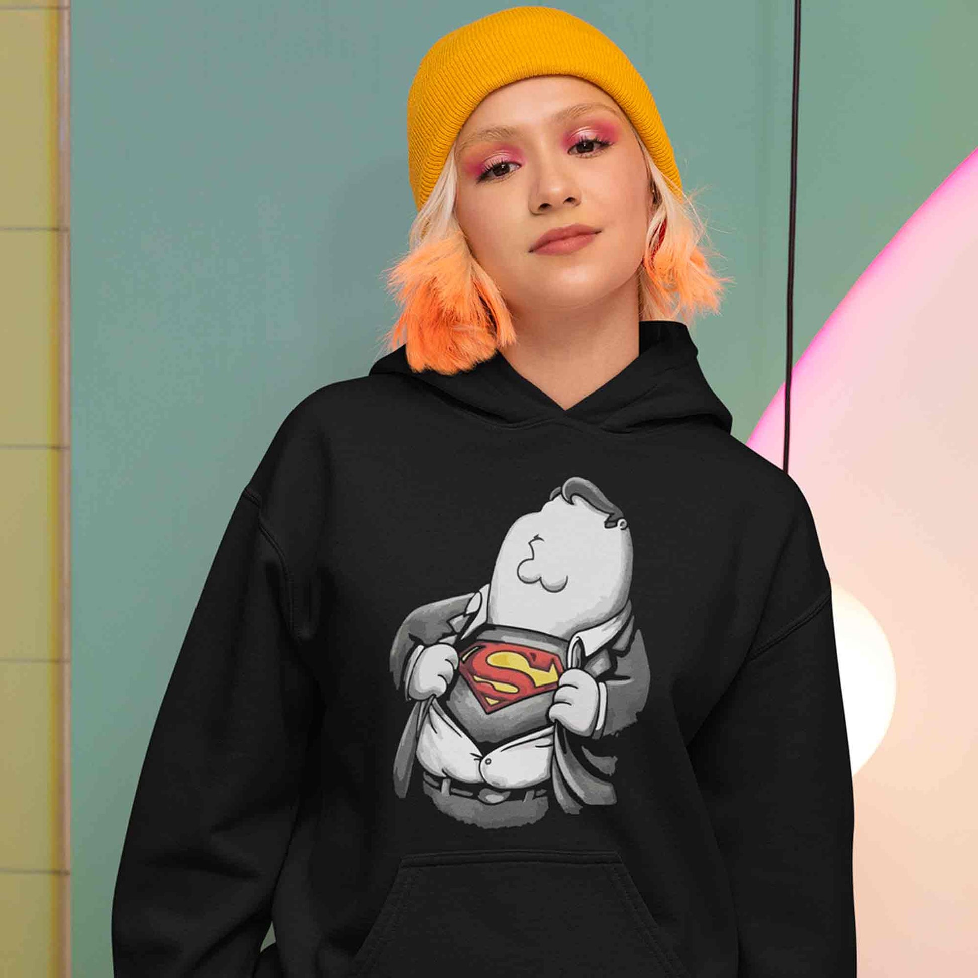 family guy super guy hoodie hooded sweatshirt winterwear tv & movies buy online usa united states of america the banyan tee tbt men women girls boys unisex black - peter griffin