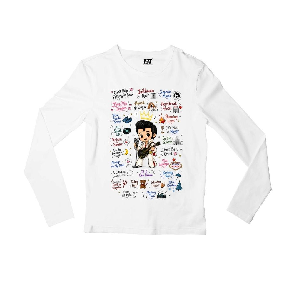 elvis presley rockabilly doodle full sleeves long sleeves music band buy online united states usa the banyan tee tbt men women girls boys unisex white 