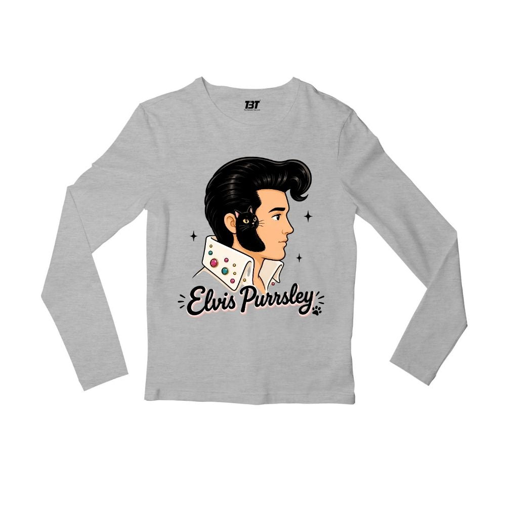 elvis presley purrsley full sleeves long sleeves music band buy online united states usa the banyan tee tbt men women girls boys unisex gray 