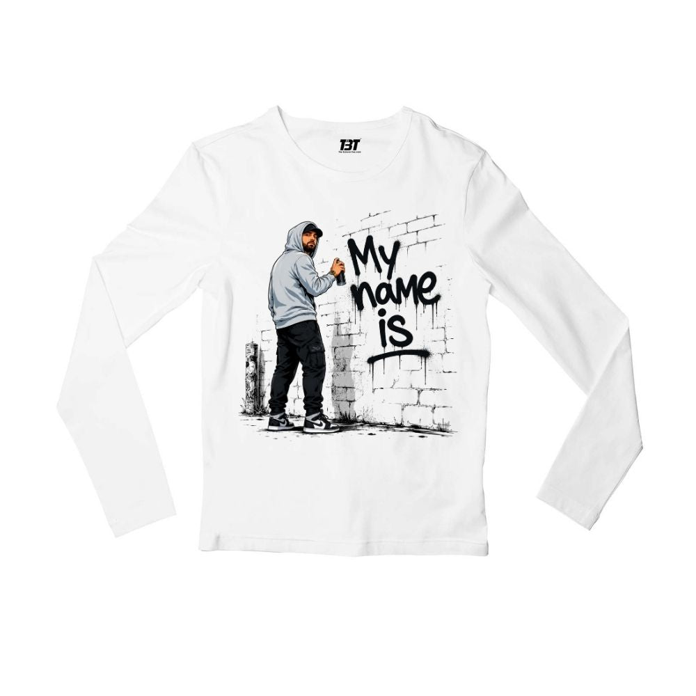 eminem my name is full sleeves long sleeves music band buy online united states usa the banyan tee tbt men women girls boys unisex white 