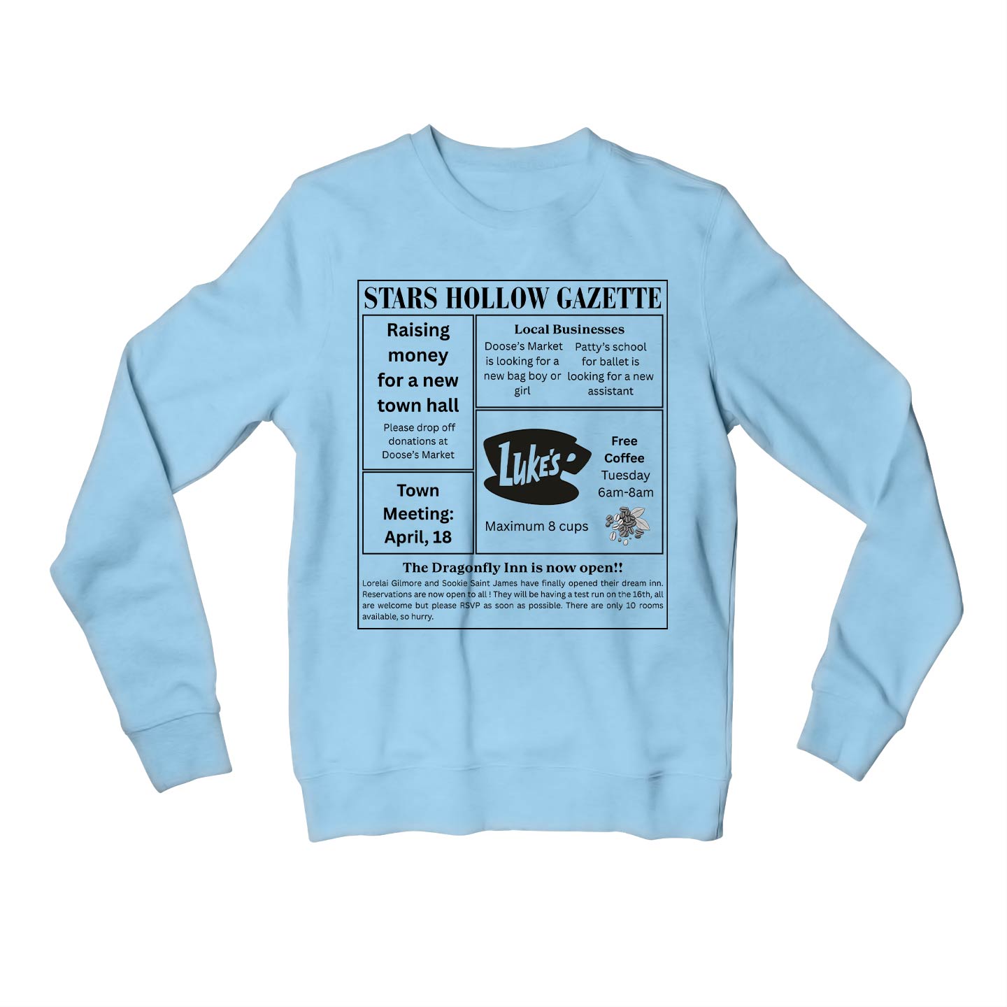 gilmore girls gazette sweatshirt upper winterwear tv & movies buy online united states usa the banyan tee tbt men women girls boys unisex baby blue