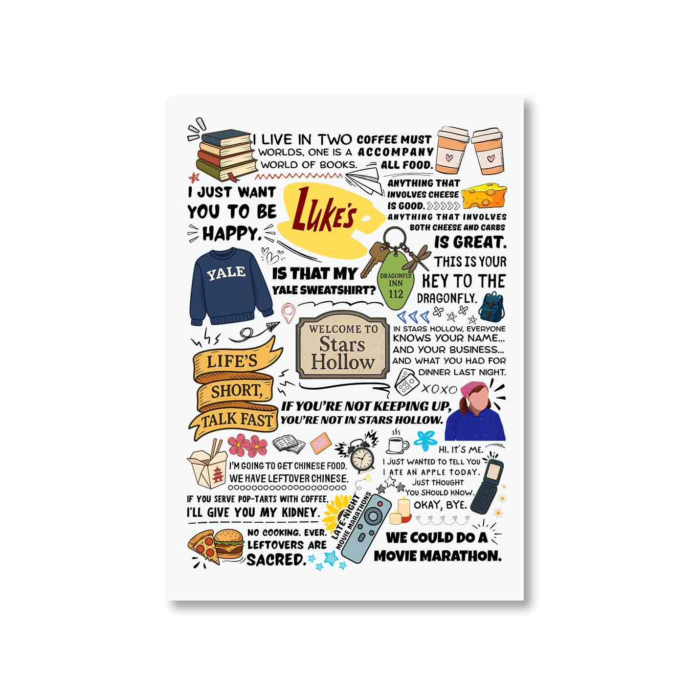gilmore girls stars hollow doodle poster wall art buy online united states us the banyan tee tbt a4