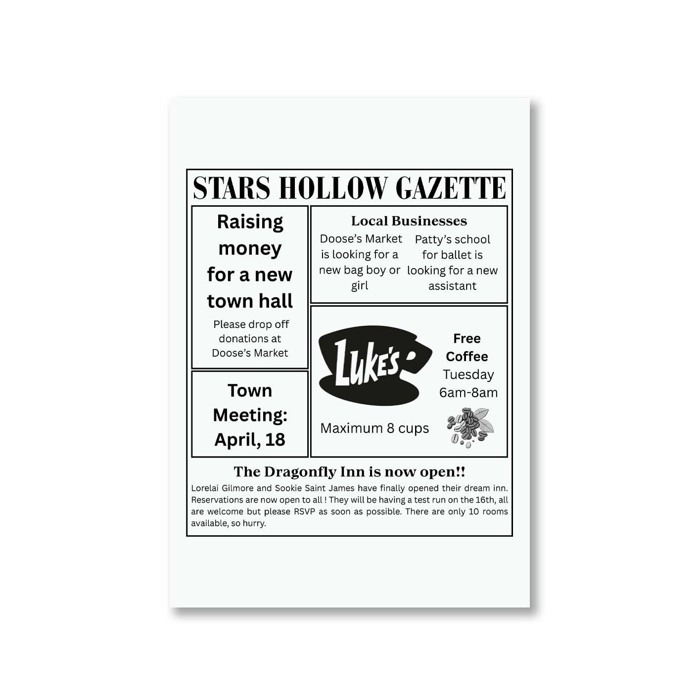 gilmore girls gazette poster wall art buy online united states us the banyan tee tbt a4