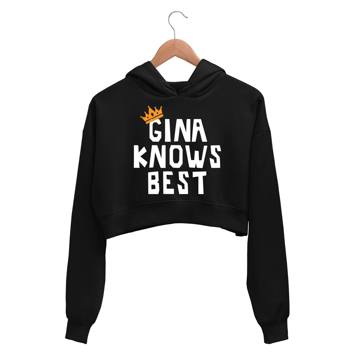 brooklyn nine-nine gina knows best crop hoodie hooded sweatshirt upper winterwear buy online india the banyan tee tbt men women girls boys unisex black detective jake peralta terry charles boyle gina linetti andy samberg merchandise clothing acceessories