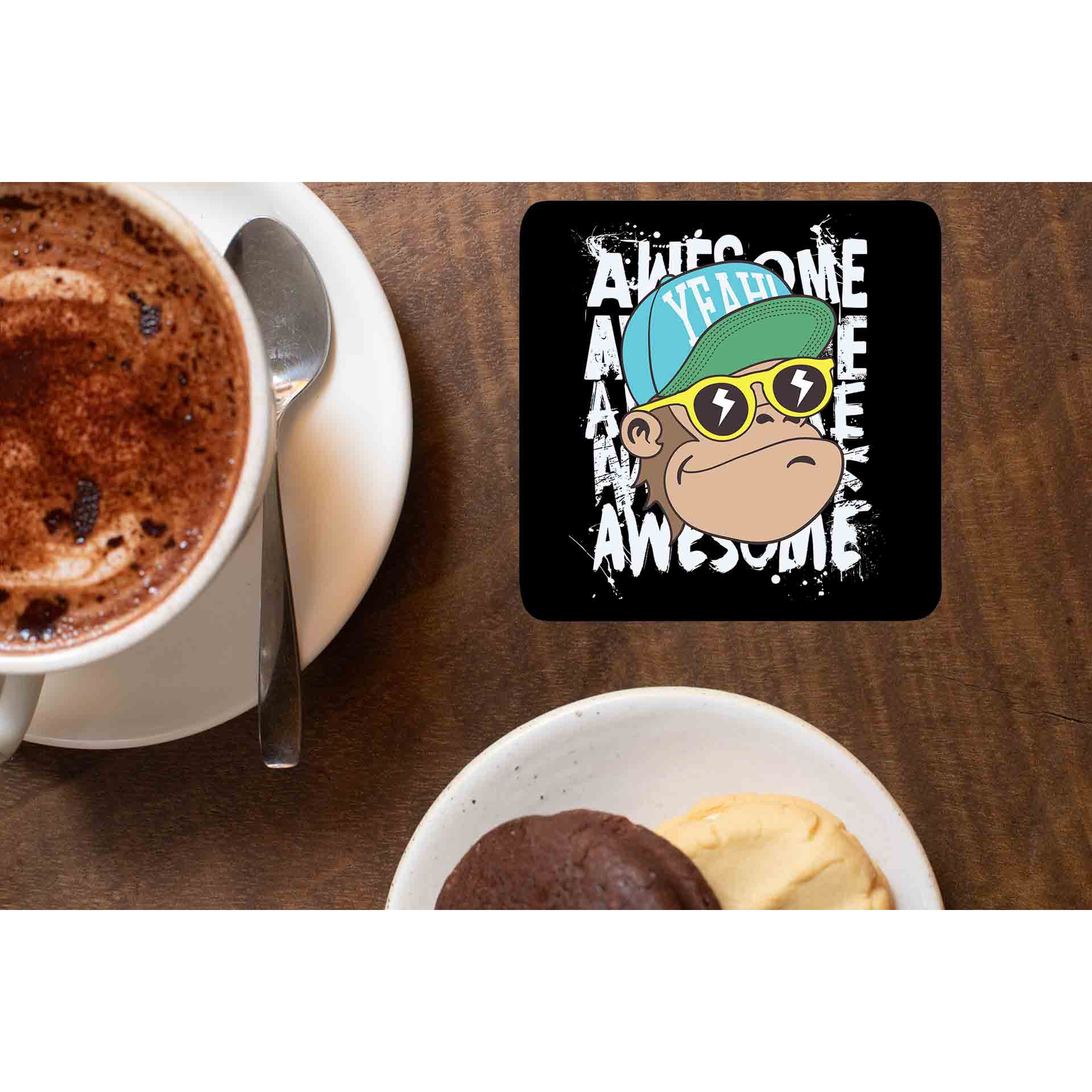 printed awesome chimp coasters wooden table cups indian printed graphic stylish buy online india the banyan tee tbt men women girls boys unisex