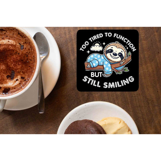 printed too tired to function coasters wooden table cups indian printed graphic stylish buy online india the banyan tee tbt men women girls boys unisex